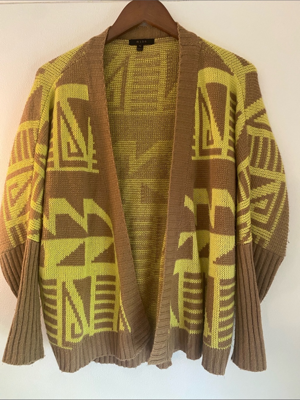 mine Yellow and Brown Knit Open Cardigan